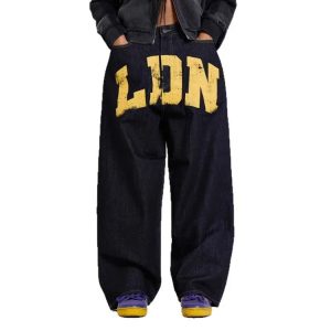 Baggy Y2K Print Straight Denim Pants