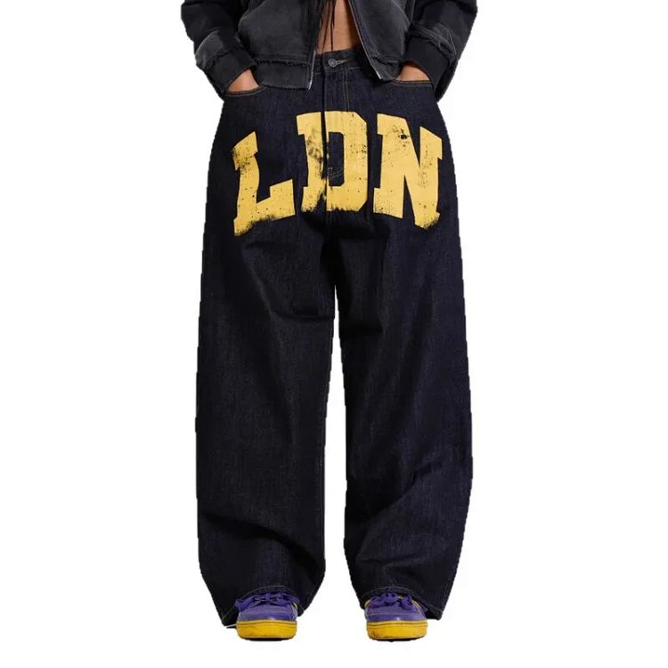 Baggy Y2K Print Straight Denim Pants
