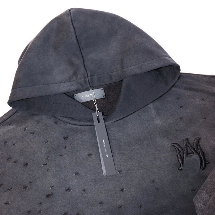 Amri Embroidered Distressed Washed Hoodie