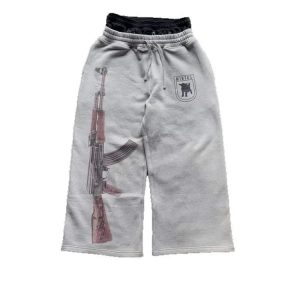 Double Waistband Embroidered Street Fold Couple Jogger Pants