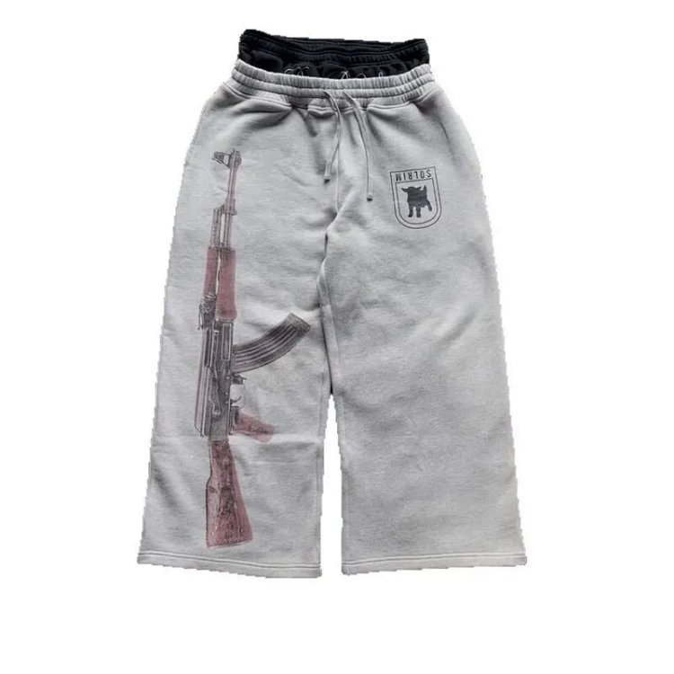 Double Waistband Embroidered Street Fold Couple Jogger Pants
