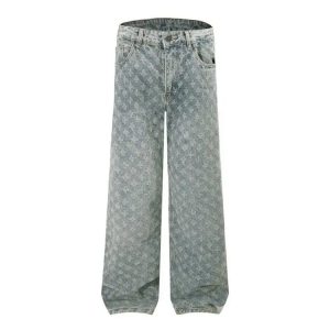 Streetwear Vintage Jacquard Straight Casual Pants