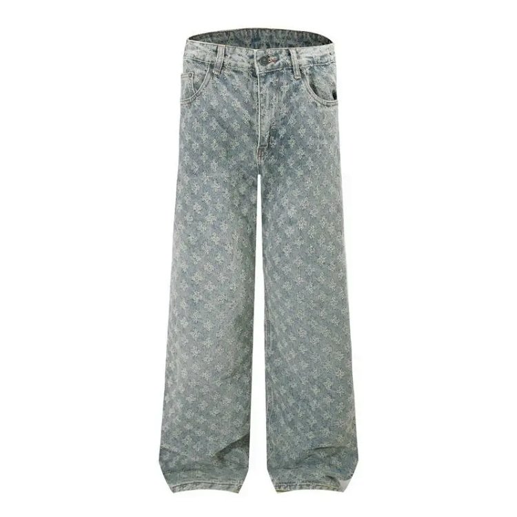 Streetwear Vintage Jacquard Straight Casual Pants