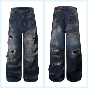 Streetwear Vibe Ripped Curved Blade Wide-Leg Pants