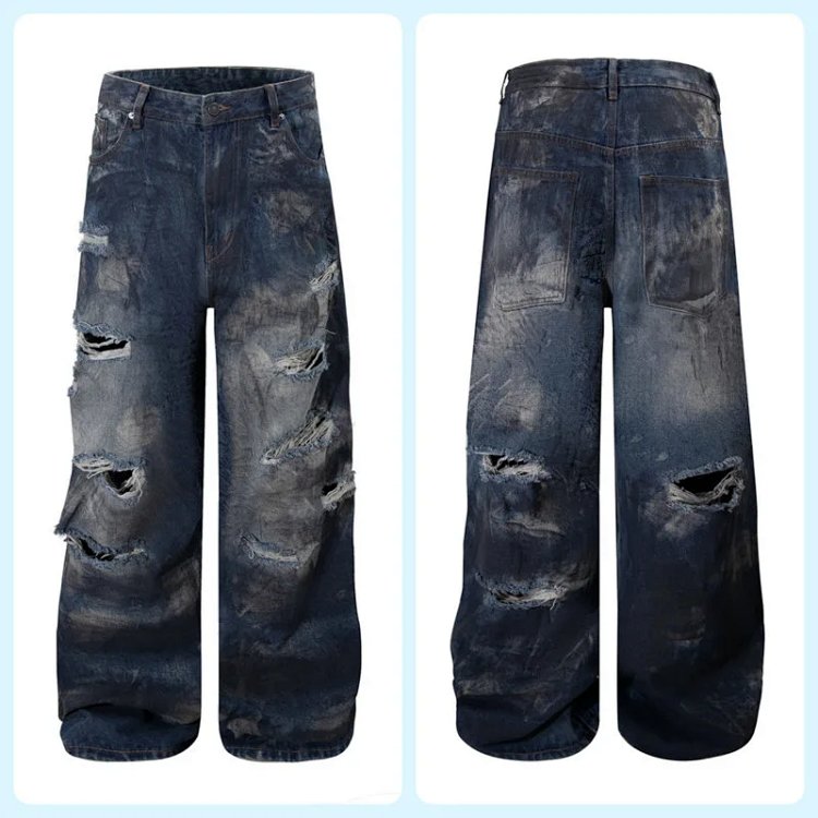 Streetwear Vibe Ripped Curved Blade Wide-Leg Pants
