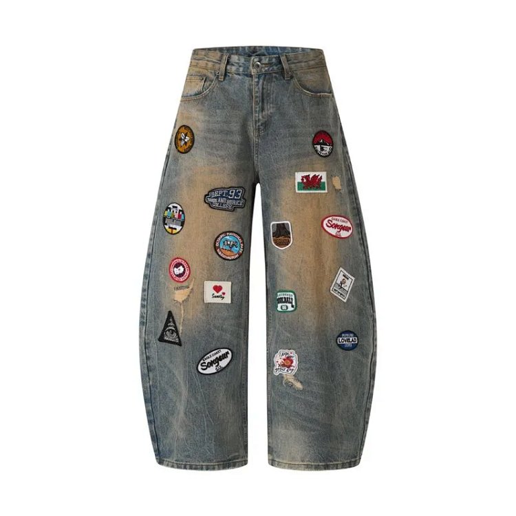 New Embroidered Curved Blade Wide-Leg Pants