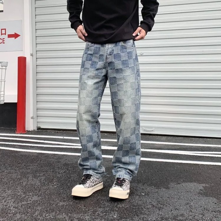 New Plaid Patchwork Jeans