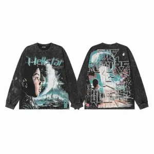 Hell Star All-Over Graffiti Print Long Sleeve T-Shirt