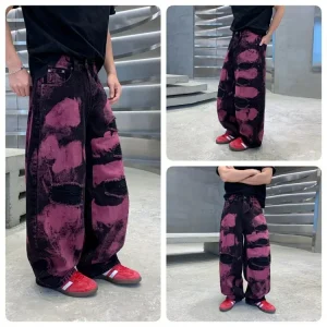 New Color-Block Graffiti Faux Ripped Jeans