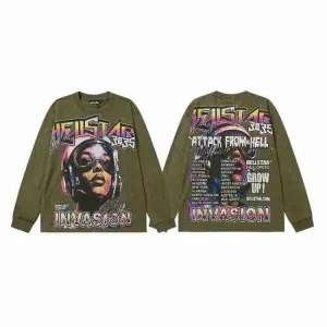 Hell Star Letter Graphic Distressed T-Shirt