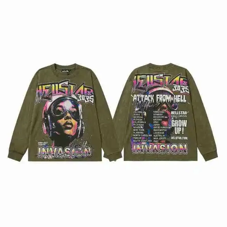 Hell Star Letter Graphic Distressed T-Shirt