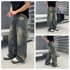 Streetwear Trendy Fallen Leaf Gray Jeans