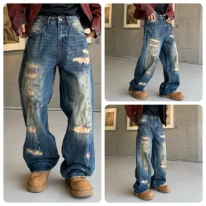 High Street Ripped Embroidered Jeans