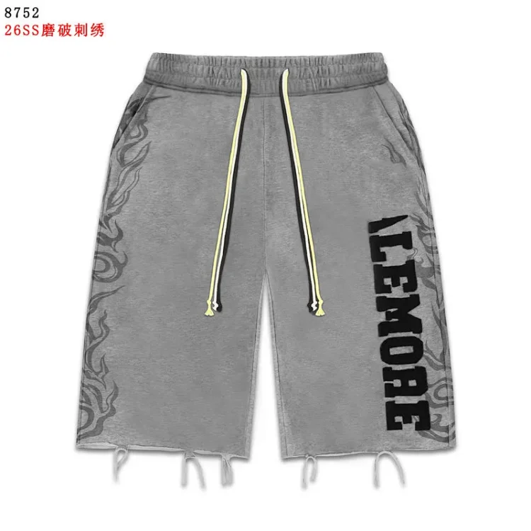 VA Ripped Embroidered Washed Distressed 5-Inch Shorts