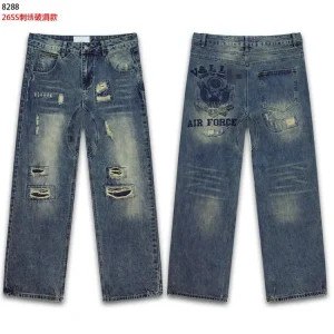 VA Washed Ripped Embroidered Straight Jeans