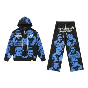 Streetwear Letter Print Terry Hoodie & Pants Set