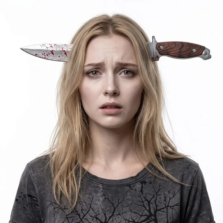 Halloween Realistic Knife-Through-Head Headpiece