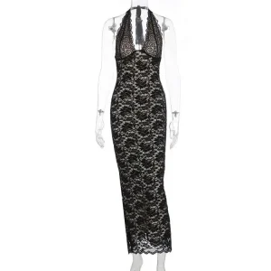 Sexy Patchwork Halter Lace Dress