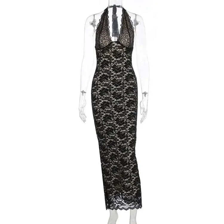 Sexy Patchwork Halter Lace Dress