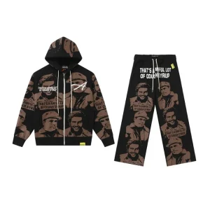 Streetwear Letter Print Terry Hoodie & Pants Set