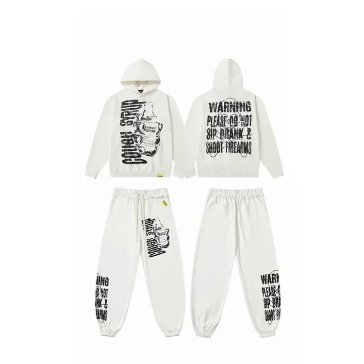 New Classic White Hoodie Set